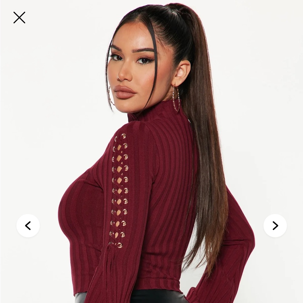 Fashion Nova Burgundy Sweater Crop Top - Picture 3 of 6